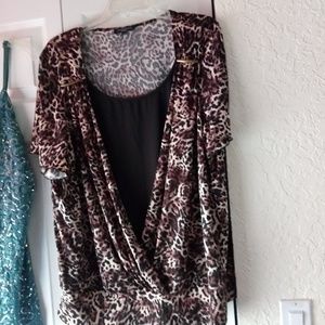 Woman's black and animal print blouse